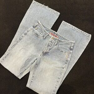 Y2K Silver Co Distressed Low Rise Flared Leg Jeans Hip Hugger  27" x 33" Tall
